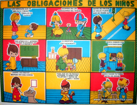140 *Mural Didáctico Impreso e/Pellón* (125×125 cm.) Obligaciones de los  Niños – Mayoreo Didáctico