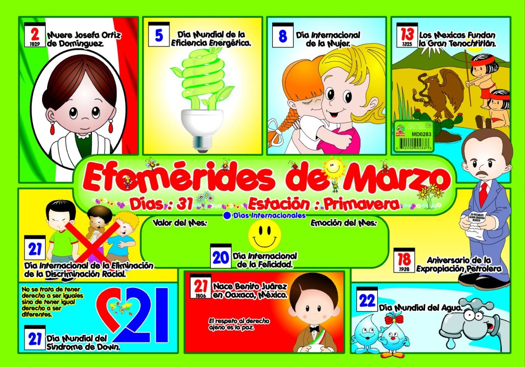 MD0283 *Efemérides de Marzo Impresa e/Cartulina* (60x45cm.) Mayoreo