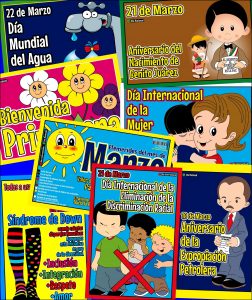 0573 *Efemérides de Marzo Impresa en Cartulina FECHA x FECHA* (28.50 x 20 cm.) 7 Pcs.