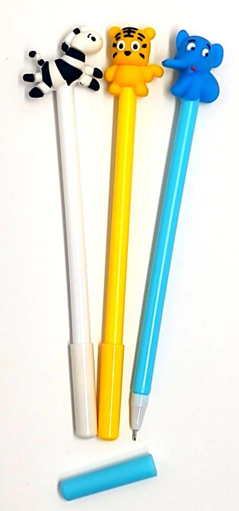 183824 *Caja c/24 Plumas de ANIMALITOS* (20cm.) Elefante, Zebra y Tigre.