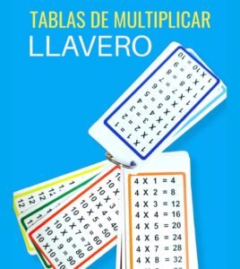 0001 *Llavero de Tablas de Multiplicar del 1 al 12* (7x12 cm.) 12 Tarjetas Plásticas.