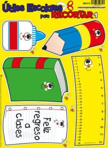 MD415 *Útiles Escolares #1 p/Recortar Español + Ingles al Reverso* (40x65 cm.)