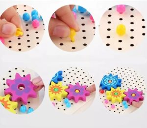 4814 *Tablero de Madera 3 en 1* (28x26 cm.) Geoplano+Pijas+Engranes. - Imagen 3