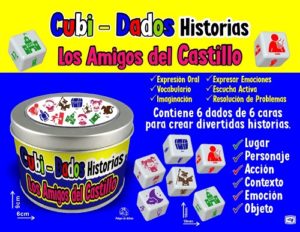 MD702 *Dados p/ Crear Historias: AMIGOS DEL CASTILLO* Estuche Metálico ( 9x6 cm.) c/6 Dados (18 mm.) - Imagen 2