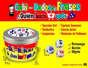 MD700 *Dados de Frases; ¿Quién, hace, qué? Estuche Metálico (9x2 cm.) c/3 Dados (18mm.) - Imagen 2