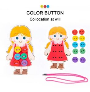 8574 *Montessori Early Education Wear Buttons* (11×18×1.5 cm.) 12 Pcs. 1Niño d/Madera+10 Botones+1Cordón. - Imagen 4
