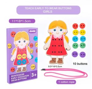 8574 *Montessori Early Education Wear Buttons* (11×18×1.5 cm.) 12 Pcs. 1Niño d/Madera+10 Botones+1Cordón. - Imagen 5