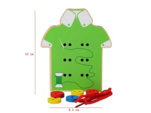 8564 *Montessori Early Education Wear Buttons* (12.5x14.5x1.5 cm.) 12 Pcs. 1 Camiseta d/Madera +10 Botones+1 Cordón. - Imagen 3
