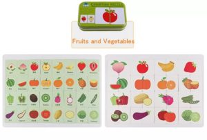 0004 *Tarjetas Cognitivas FRUTAS Y VERDURAS e/Caja Metálica* (13x8x3 cm.) 56 Fichas Dobles. - Imagen 3