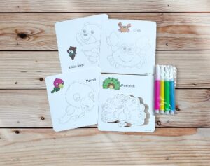 4126-12 *BOLSA c/12 Set de Tarjetas de Cartón Troqueladas p/Iluminar con Guía* (10x10 cm.) 4Tarjetas+ 4Plumones