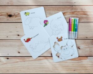 4126-12 *BOLSA c/12 Set de Tarjetas de Cartón Troqueladas p/Iluminar con Guía* (10x10 cm.) 4Tarjetas+ 4Plumones - Imagen 2