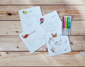 4126-12 *BOLSA c/12 Set de Tarjetas de Cartón Troqueladas p/Iluminar con Guía* (10x10 cm.) 4Tarjetas+ 4Plumones - Imagen 3