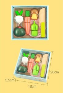 2174 *Caja de Frutas o Vegetales de Madera p/Cortar* (18x20 cm.) 5 Alimentos +Plato +Cuchillo.  2 Diferentes. - Imagen 3