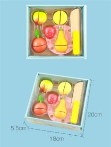 2174 *Caja de Frutas o Vegetales de Madera p/Cortar* (18x20 cm.) 5 Alimentos +Plato +Cuchillo.  2 Diferentes. - Imagen 4