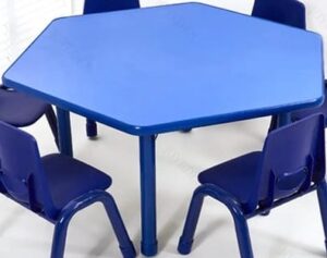 4201 *Mesa Hexagonal Cubierta d/Madera Altura Ajustable Reforzada c/Acero* 120x 48 a 60 cm.) 3 Colores Diferentes.