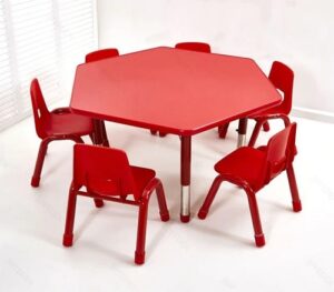 4201 *Mesa Hexagonal Cubierta d/Madera Altura Ajustable Reforzada c/Acero* 120x 48 a 60 cm.) 3 Colores Diferentes. - Imagen 4