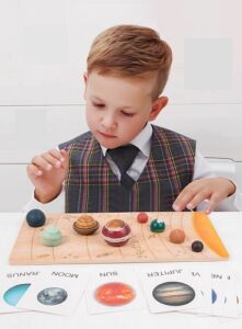 7244 *SISTEMA SOLAR Montessori* (45x23.5 cm.) Tablero+10 Tarjetas+ 8 Planetas.