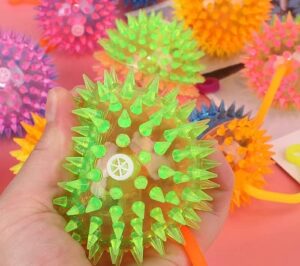 0357-12 *CAJA c/12 Pelotas Led d/Texturas Chillona* (8cm.) BI-TONO 4 Colores - Imagen 3