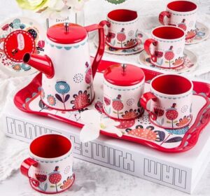 5001 *Juego de Té METÁLICO Flores Rojas* (45x30 cm.) 12 Pcs. - Imagen 2