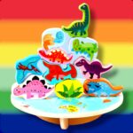 3734 *Balanza Columpio de Madera DINOS* (20.5x19 cm.) 1 Balanza+10 Figuras +2 Dados. - Imagen 5