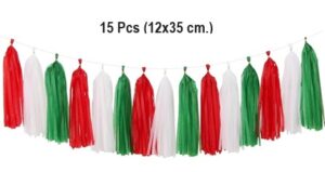 4350 *Festón d/Papel Verde, Blanco y Rojo* (12x35 cm.) 15 Pcs.+Cordón. - Imagen 4