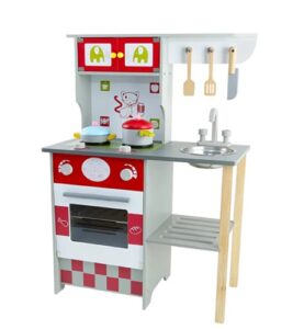 0548 *COCINA de Madera ROJA* (60x84x30 cm.) +5 Accesorios. - Imagen 3