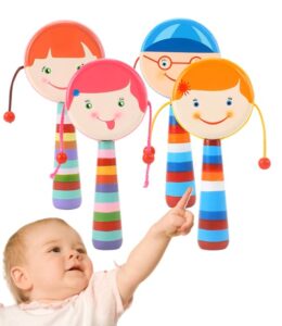 5738 *TAMBORÍN de Madera NIÑOS* (8x18 cm.) INDIVIDUAL. 4 Diferentes.