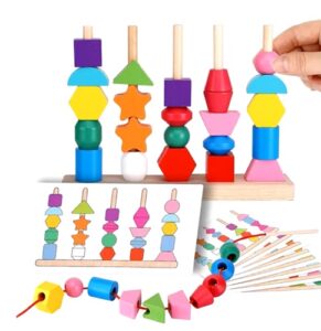 9704 *APILADOR GEOMÉTRICO Y PARA ENHEBRAR 5 Columnas de Madera* (22x17 cm.) 28 Pcs. - Imagen 3