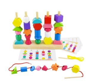 9704 *APILADOR GEOMÉTRICO Y PARA ENHEBRAR 5 Columnas de Madera* (22x17 cm.) 28 Pcs. - Imagen 2