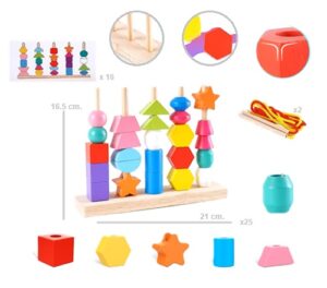 9704 *APILADOR GEOMÉTRICO Y PARA ENHEBRAR 5 Columnas de Madera* (22x17 cm.) 28 Pcs. - Imagen 4