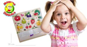 6677 *Rompe -Madera Frutas c/Pijas y Pizarrón Doble* (30x30 cm.) 8 Pcs.+Plumón 2 Pintarrones. - Imagen 3