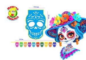 0434-10 *10 Enramadas d/Papel CALAVERAS de Colores GRANDE* (18x23 cm.) 2.50 m. - Imagen 2