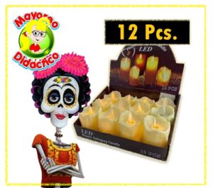 4434-12 *CAJA c/12 Velas Blancas Led p/Altar de Muertos* (5x8 cm.) - Imagen 2