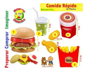 2216 *COMIDA RÁPIDA de Plástico en Red* 20 cm.6Pcs. 2 Diferentes. - Imagen 2