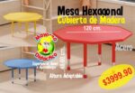 4201 *Mesa Hexagonal AZUL Cubierta d/Madera Altura Ajustable Reforzada c/Acero* 120x 48 a 60 cm.) - Imagen 3