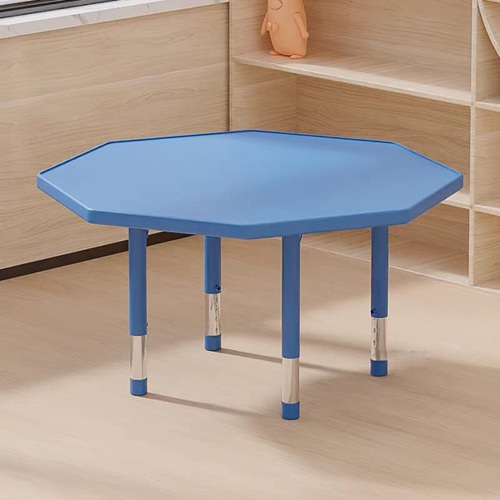 4201-azul-portada 4201 *Mesa Hexagonal AZUL Cubierta d/Madera Altura Ajustable Reforzada c/Acero* 120x 48 a 60 cm.) - Imagen 1