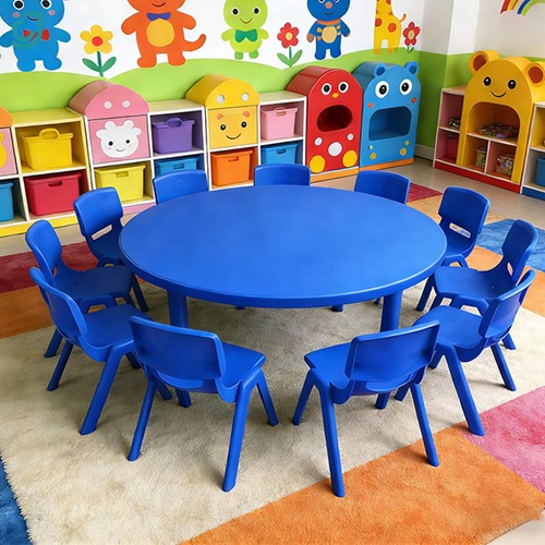 8001-AZUL-PORTADA 8001 *Mesa Redonda AZUL* (75 x50cm.) Plástico y Acero. - Imagen 1